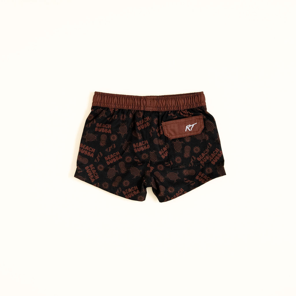 Beach Bubba toddler swim shorts in Cacao featuring soft mesh lining and hybrid fabric