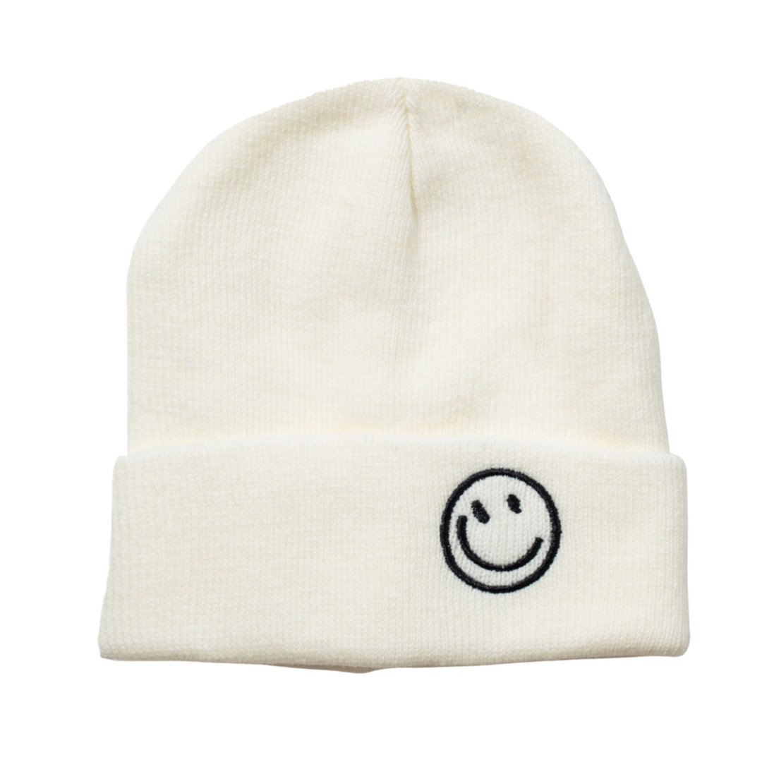 Off White beanie With smiley face design