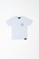 front side of a Trendy toddler t-shirt with vibrant designs for comfortable everyday wear that features a baby surfer growing up into a toddler