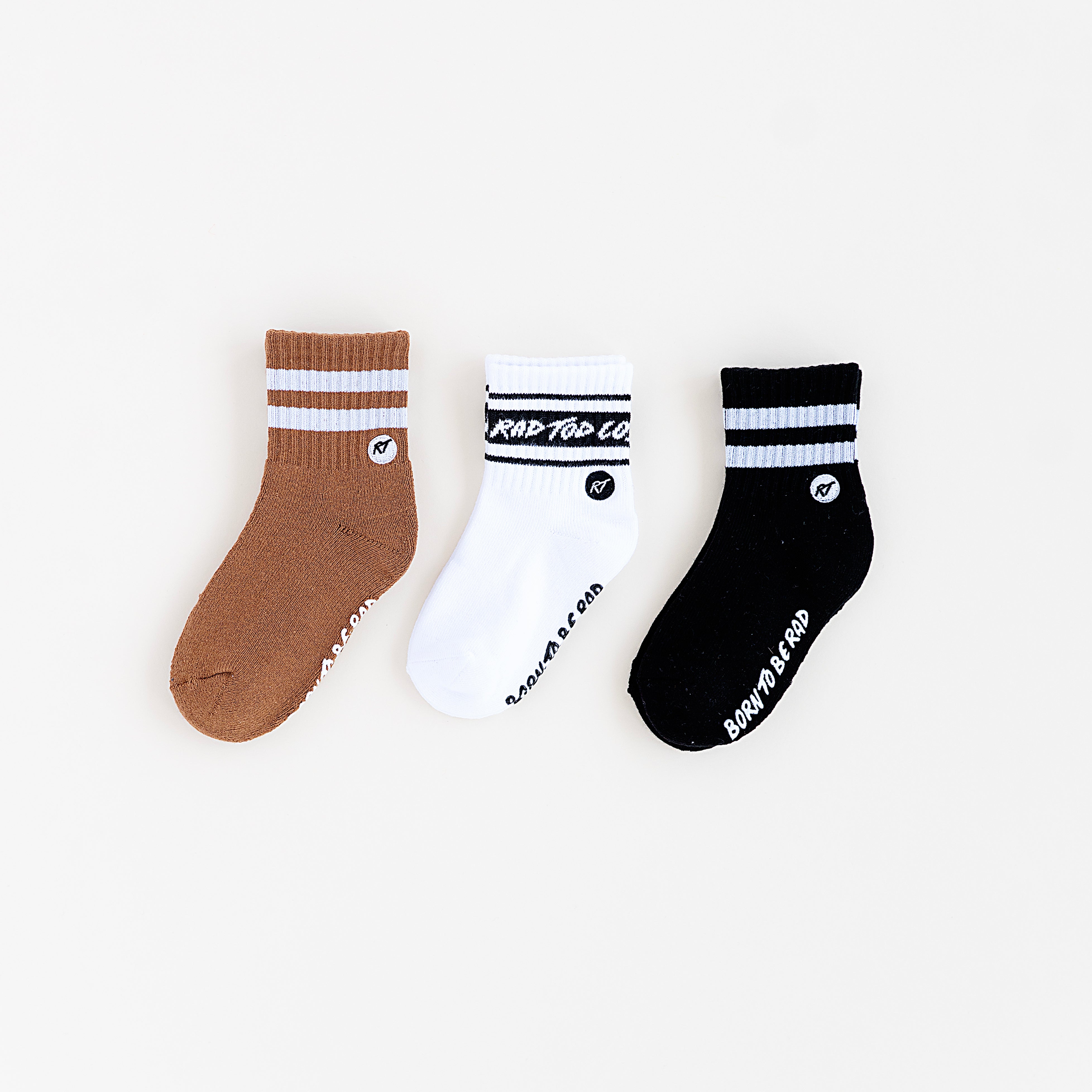 Trendy toddler socks in neutral colors for a comfortable and versatile fit with 3 socks in different colors