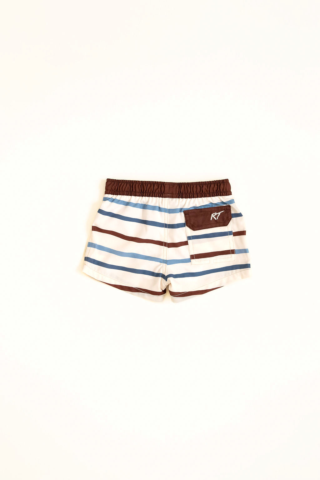 back side of Driftwood Stripes swimmies by Rad toddler