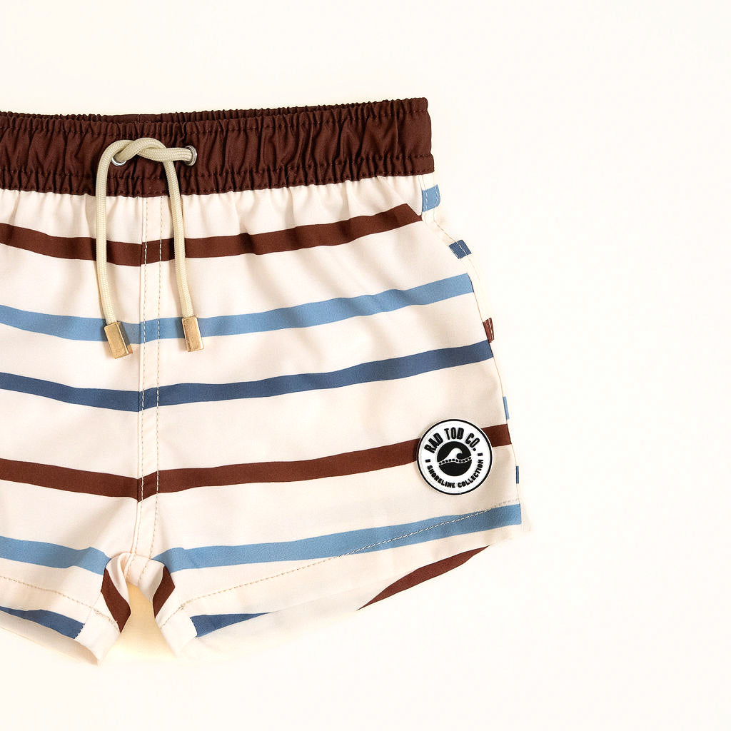details on the Driftwood Stripes swimmies by Rad toddler