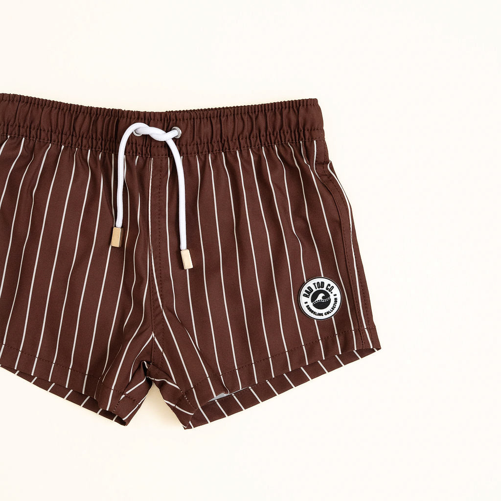 Pinstripe Espresso shorts by Rad toddler on a white background