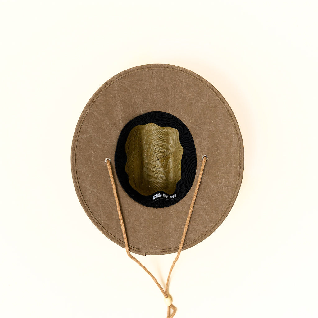 Acid Wash Dune straw hat in natural straw color with acid wash detail under the brim, wide brim providing sun protection for face, ears, and neck by Rad Toddler