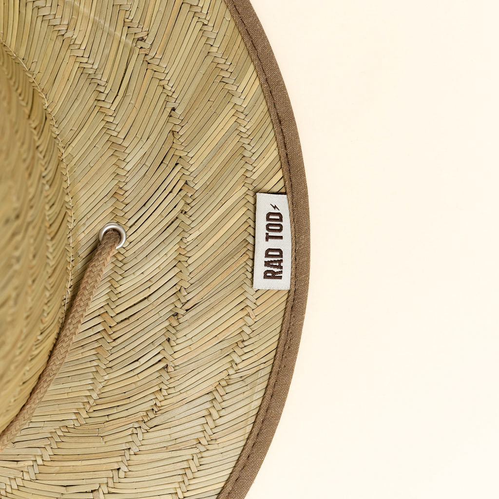 Acid Wash Dune straw hat in natural straw color with acid wash detail under the brim, wide brim providing sun protection for face, ears, and neck by Rad Toddler