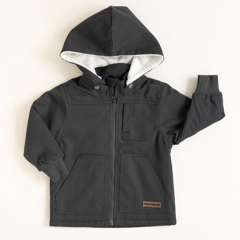 Banxs Jacket in charcoal – premium sherpa-lined jacket with removable hood