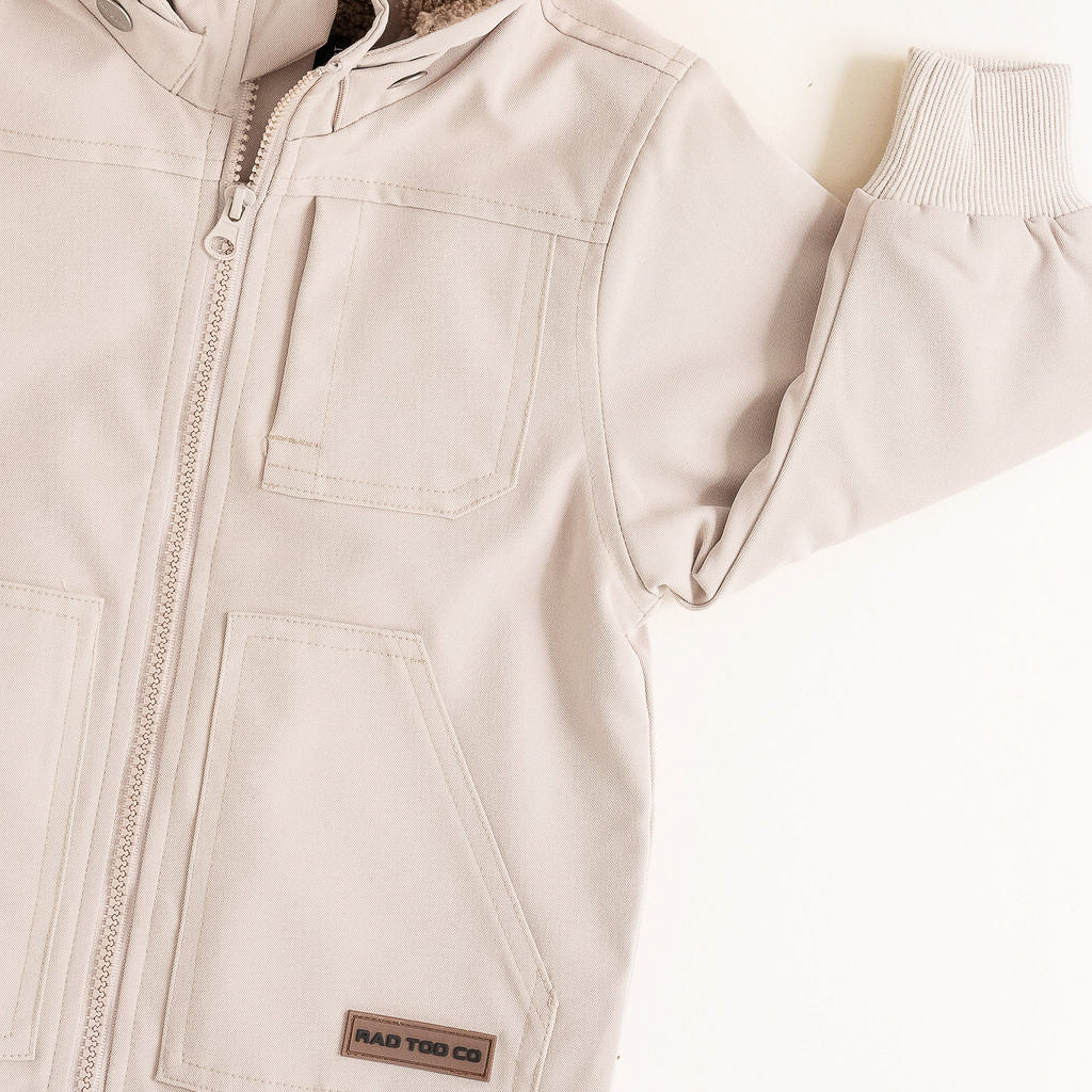 rad toddler banxs jacket in beige premium sherpa lined jacket