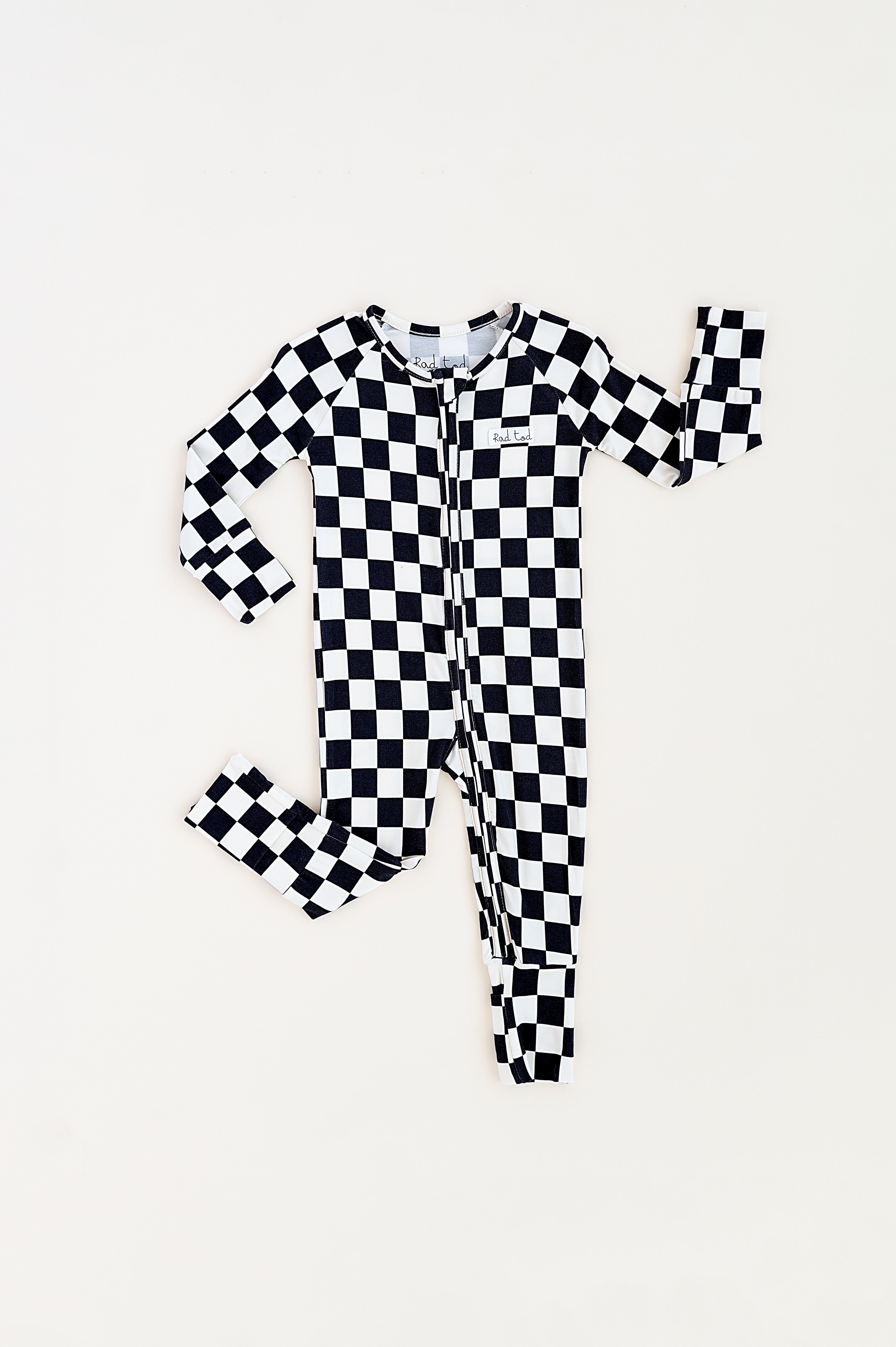 Soft bamboo toddler pajamas in black and white checkered pattern rad toddler