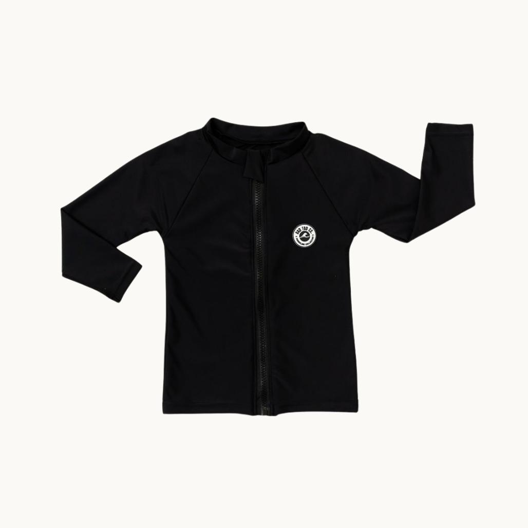 Black kids rashguard shirt with zipper UPF 50 swimwear