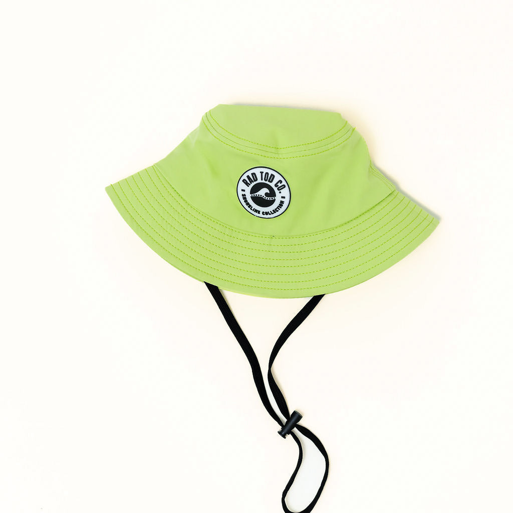 Hi vis lime waterproof kids bucket hat with strap