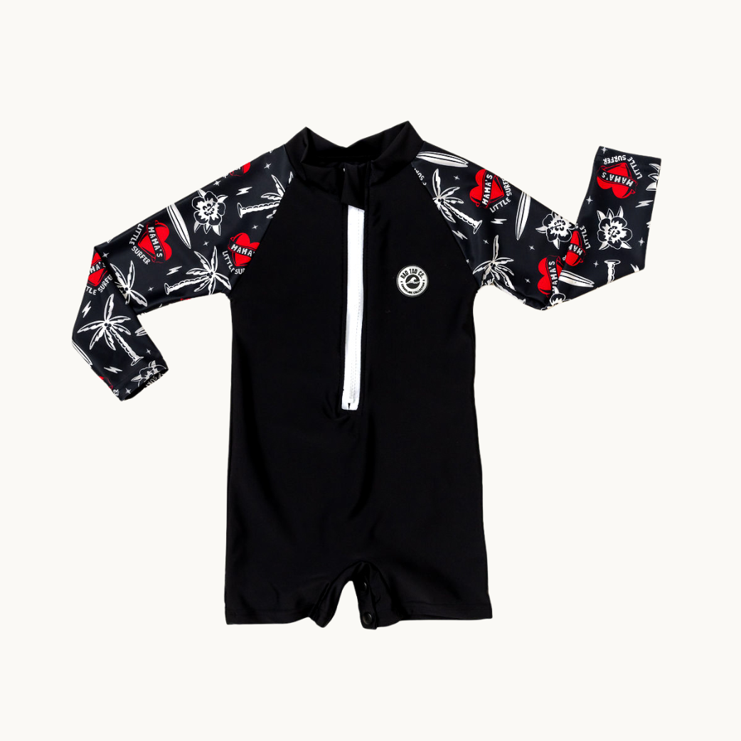 Mama’s Little Surfer rashguard onesie UPF 50 kids swimwear
