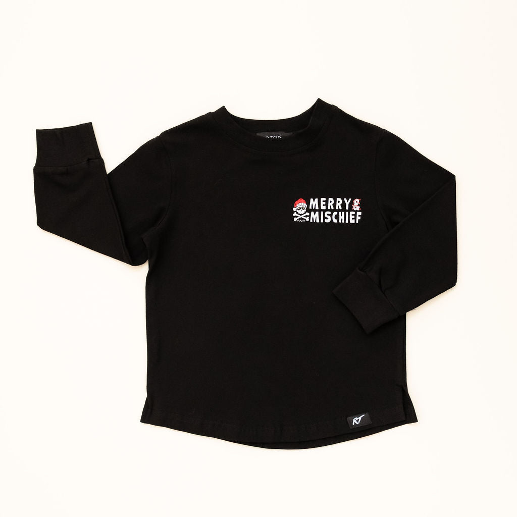 Rad Toddlers Merry & Mischief long sleeve shirt in black – front view