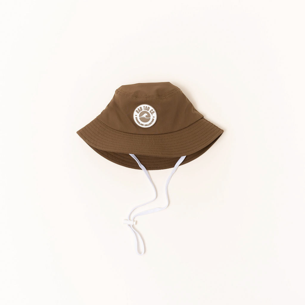 Mocha waterproof kids bucket hat with strap