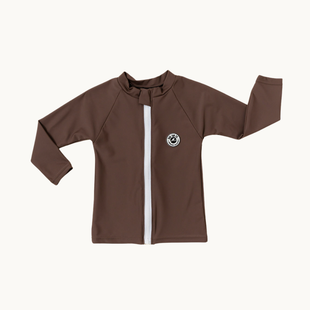 Mocha kids rashguard shirt with zipper UPF 50 swim top