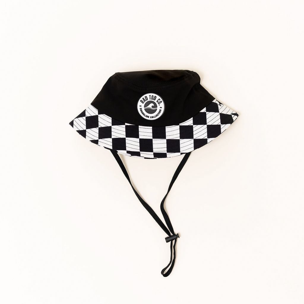 Kids Onyx Raceway waterproof bucket hat black with checkered brim