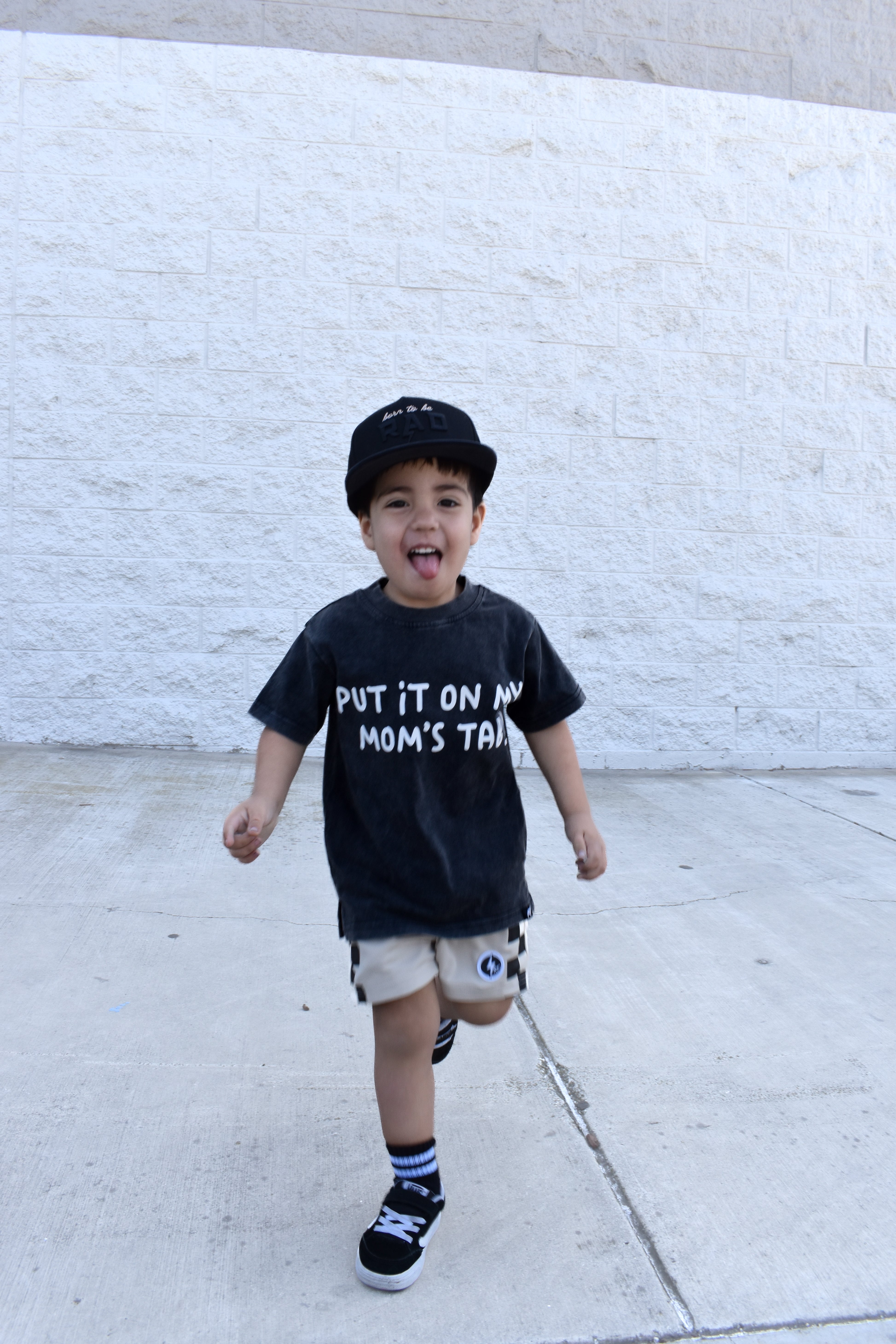 Trendy kids shirt Put It On My Mom’s Tab graphic by Rad Toddler