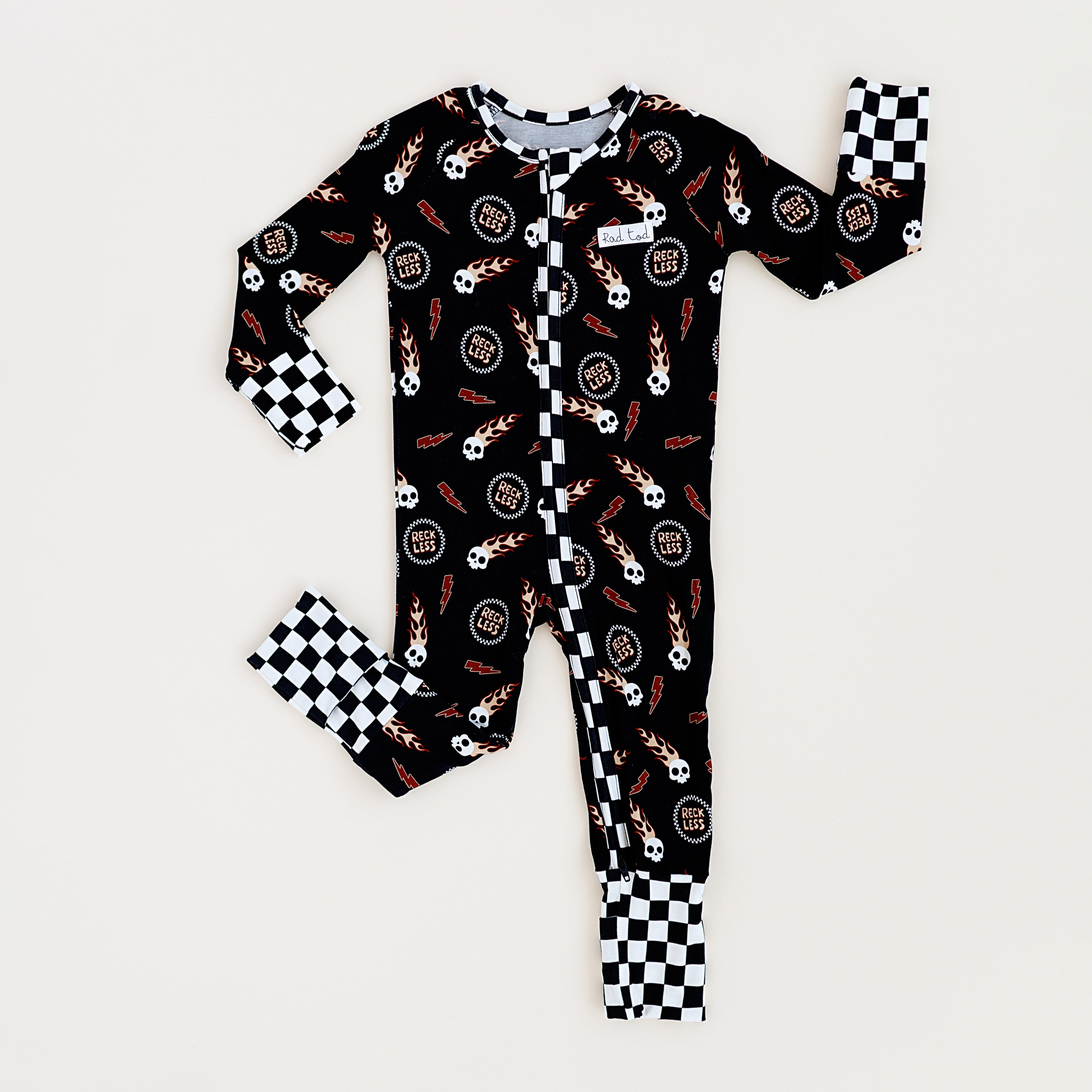 Rad Toddler bamboo zippy with bold graphics, optional footies, and YKK zipper