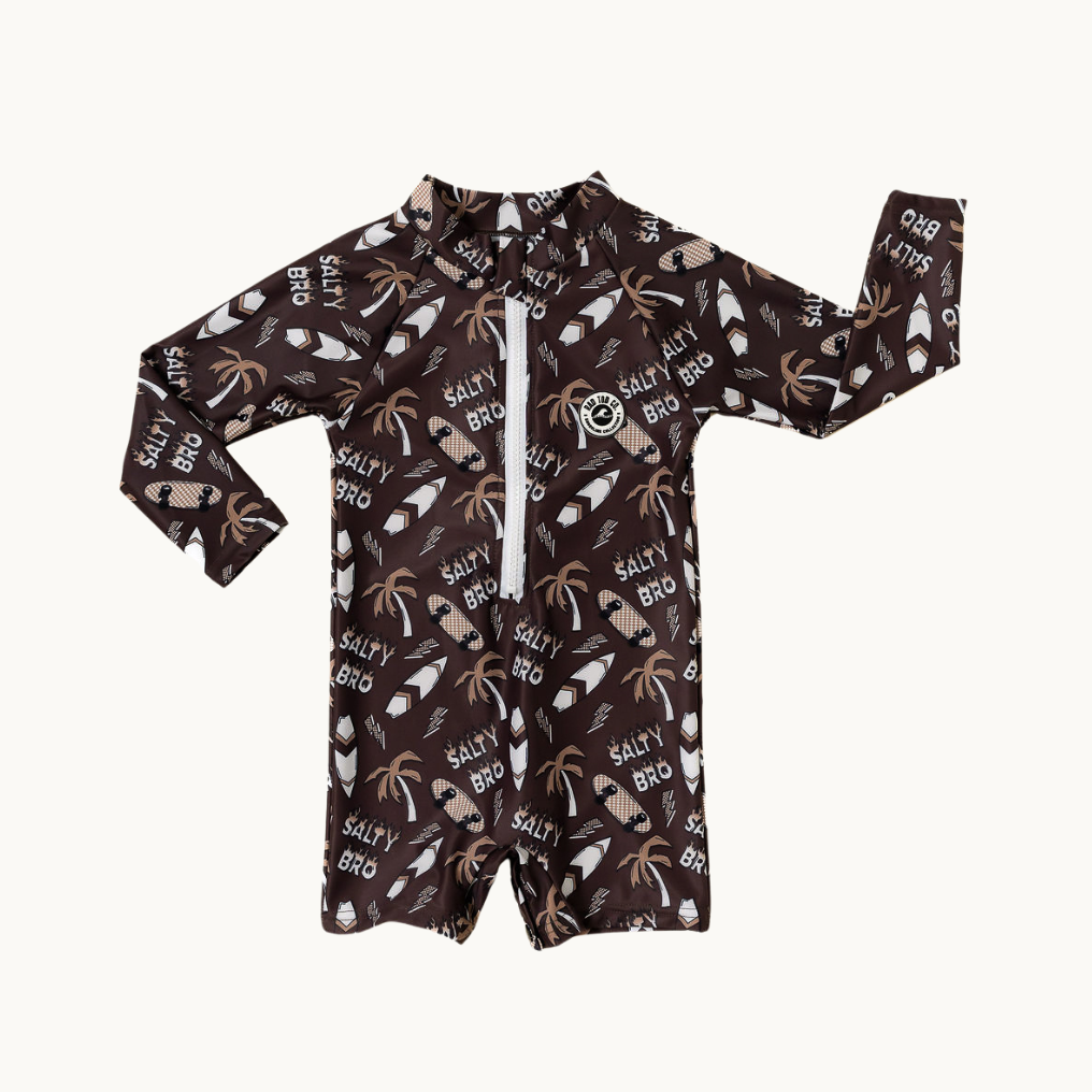 Kids brown rashguard onesie custom fit beachwear