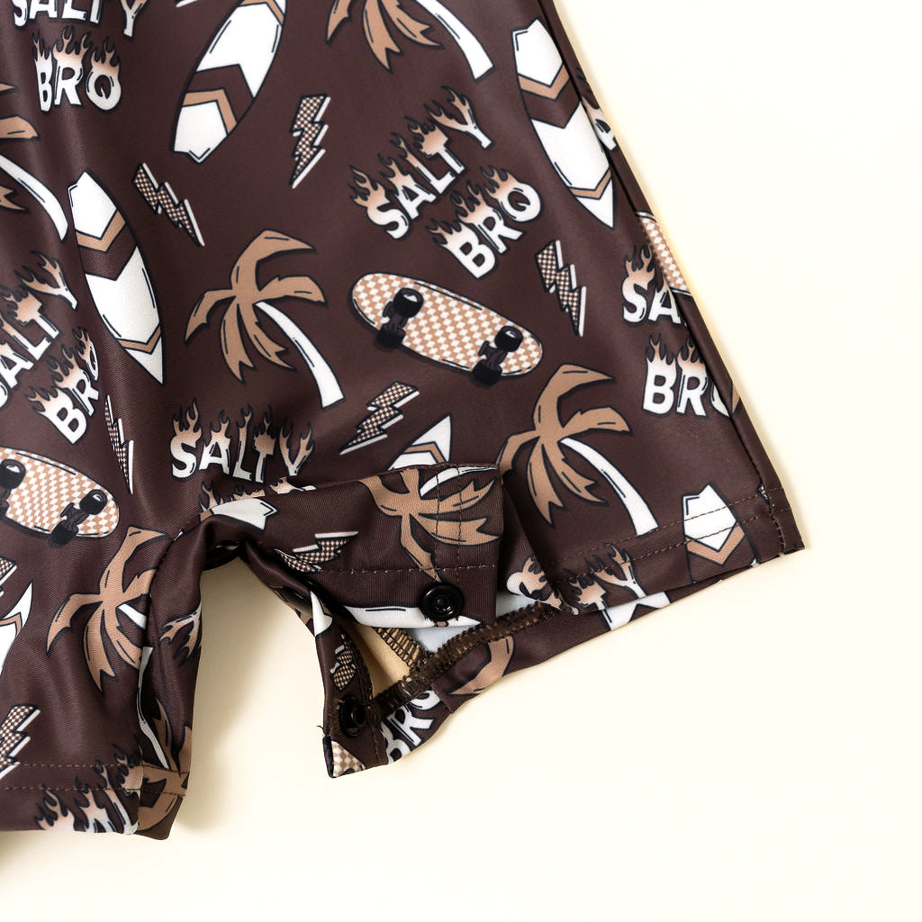 Salty Bro kids rashguard onesie with snap bottom closure