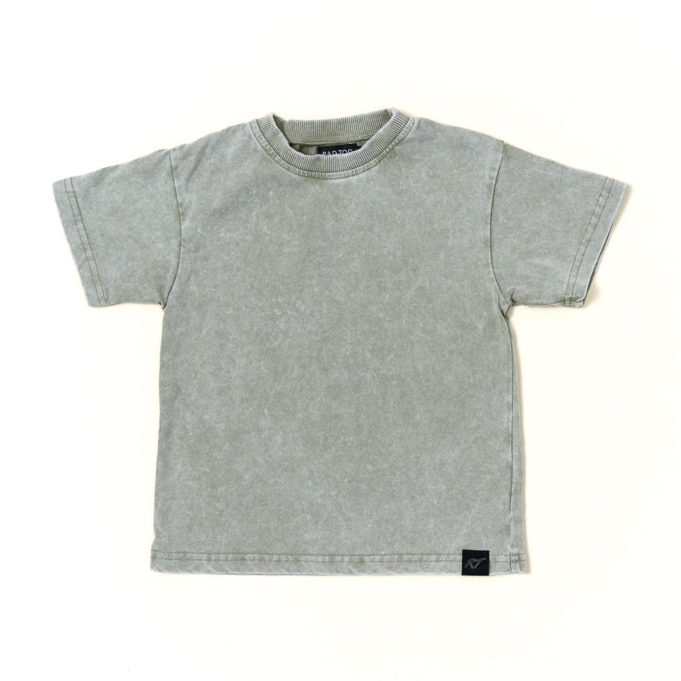 stone wash olive tee on a white background
