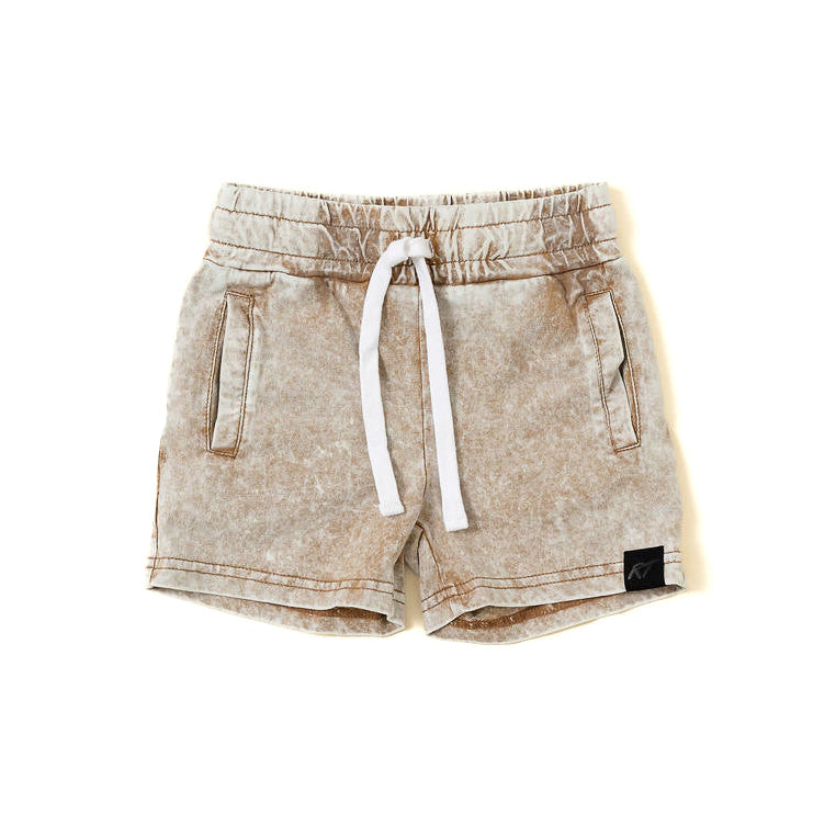 Stone Wash Shorts Sand laid flat, soft cotton kids clothing