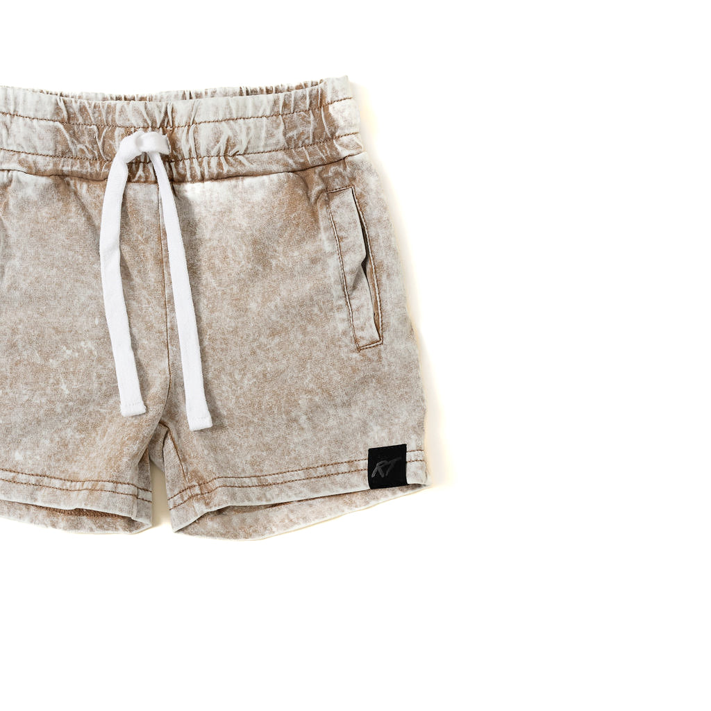 Stone Wash Shorts Sand laid flat, soft cotton kids clothing