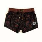 Black shorts with brown pattern and 'Beach Bubba' branding by Rad Toddler