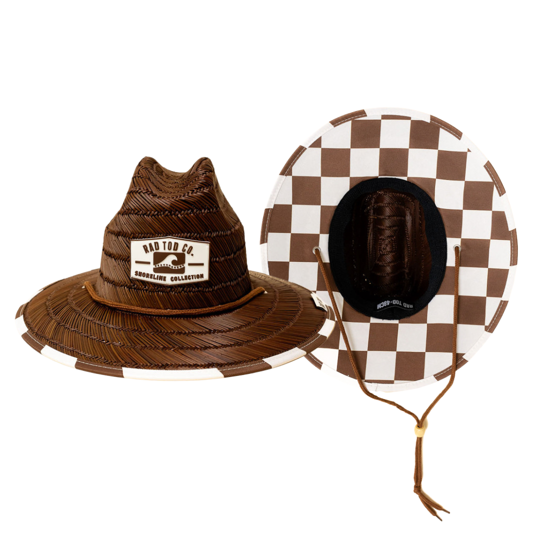 Dark straw hat with cacao colored checkers on bottom by Rad Toddler