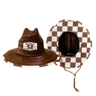Dark straw hat with cacao colored checkers on bottom by Rad Toddler