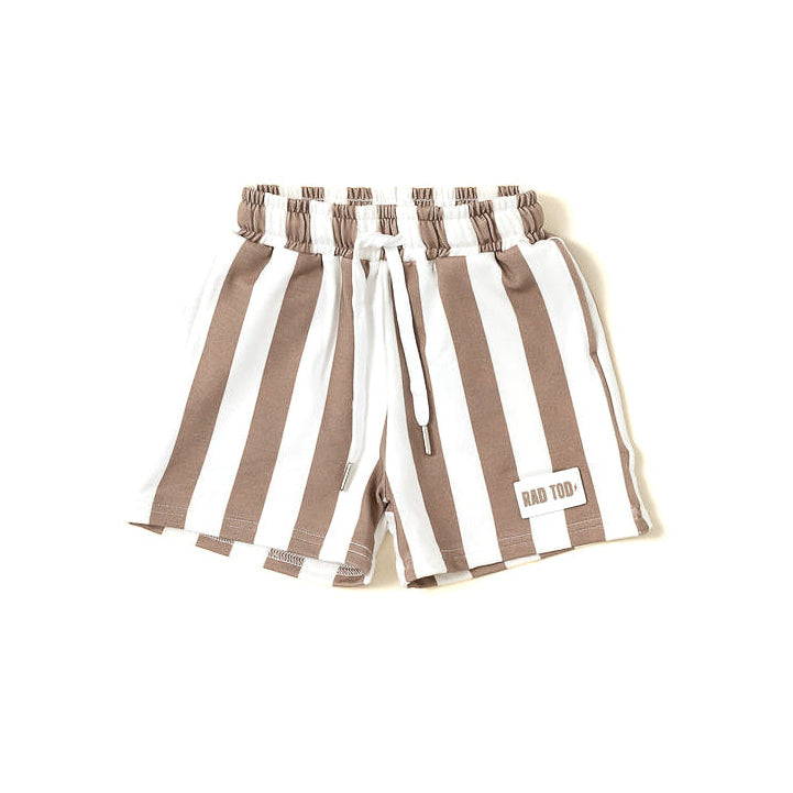 Kids Riviera Stripe Shorts in ECRU beige color made from soft bamboo cotton blend, breathable and comfortable for everyday play