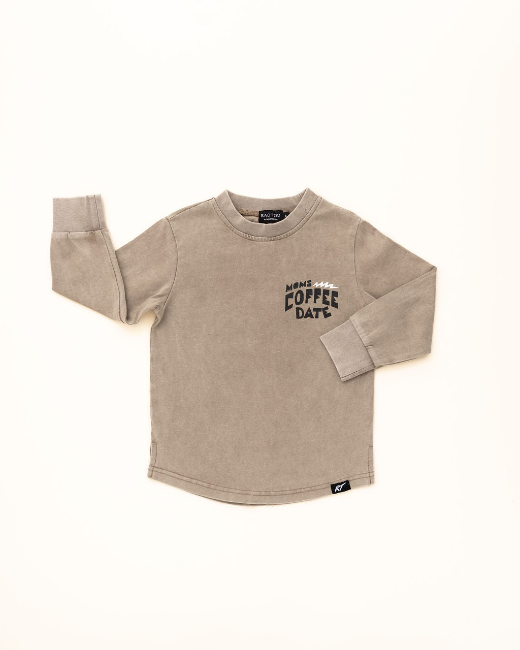 Moms Coffee Date long sleeve shirt in acid wash – front view by rad toddler