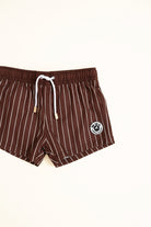 Pinstripe Espresso shorts by Rad toddler on a white background