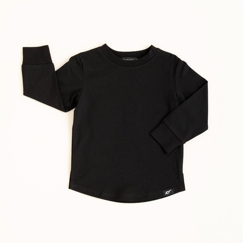 Black long-sleeve shirt on a white background