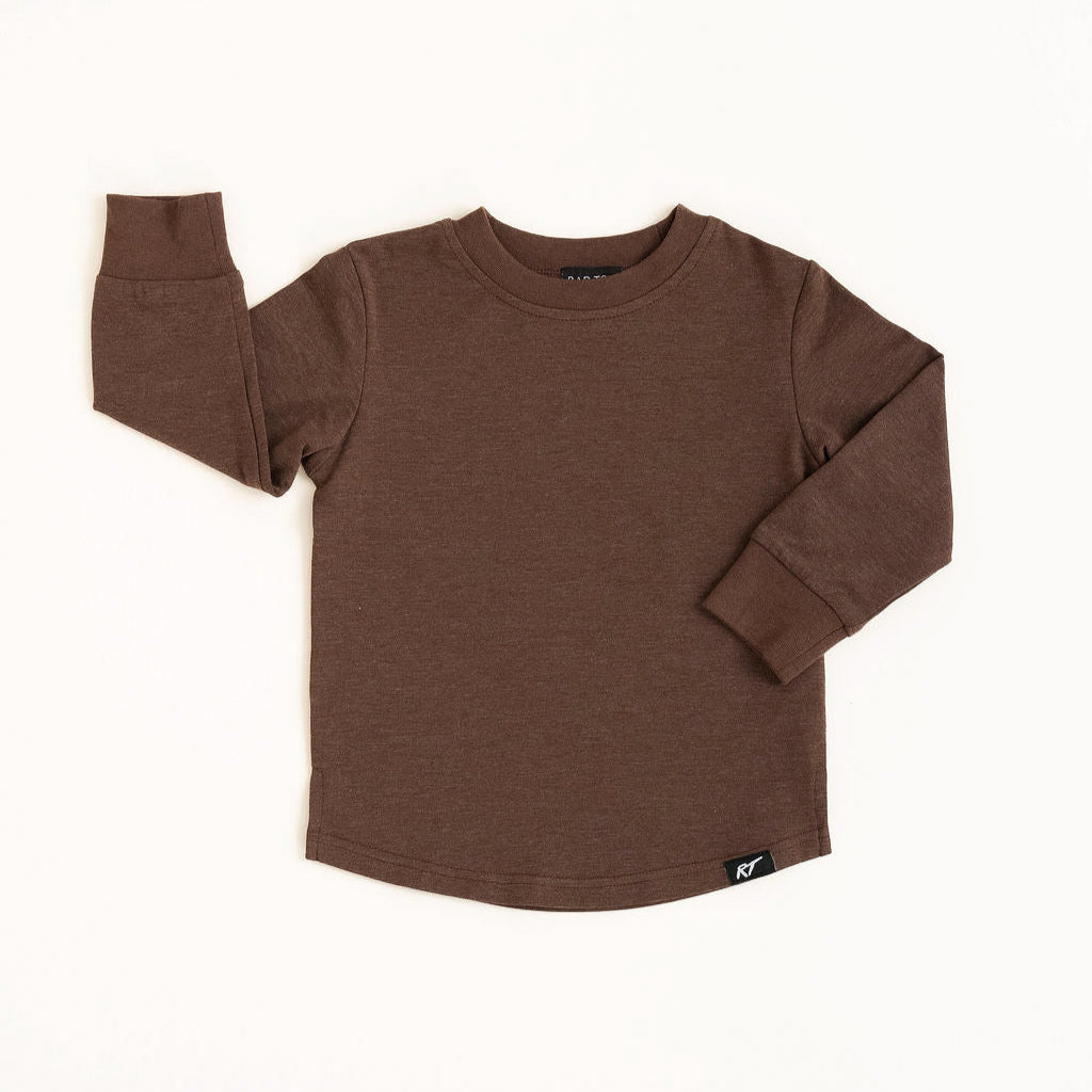 Chocolate long-sleeve shirt on a white background