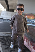 Espresso brown stone wash cargo joggers for boys with oversized baggy fit