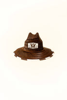 Dark straw hat with cacao colored checkers on bottom by Rad Toddler