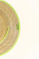 Hi-Vis Lime straw hat with natural straw exterior and bright lime detail under the brim, wide brim providing sun protection for face, ears, and neck.