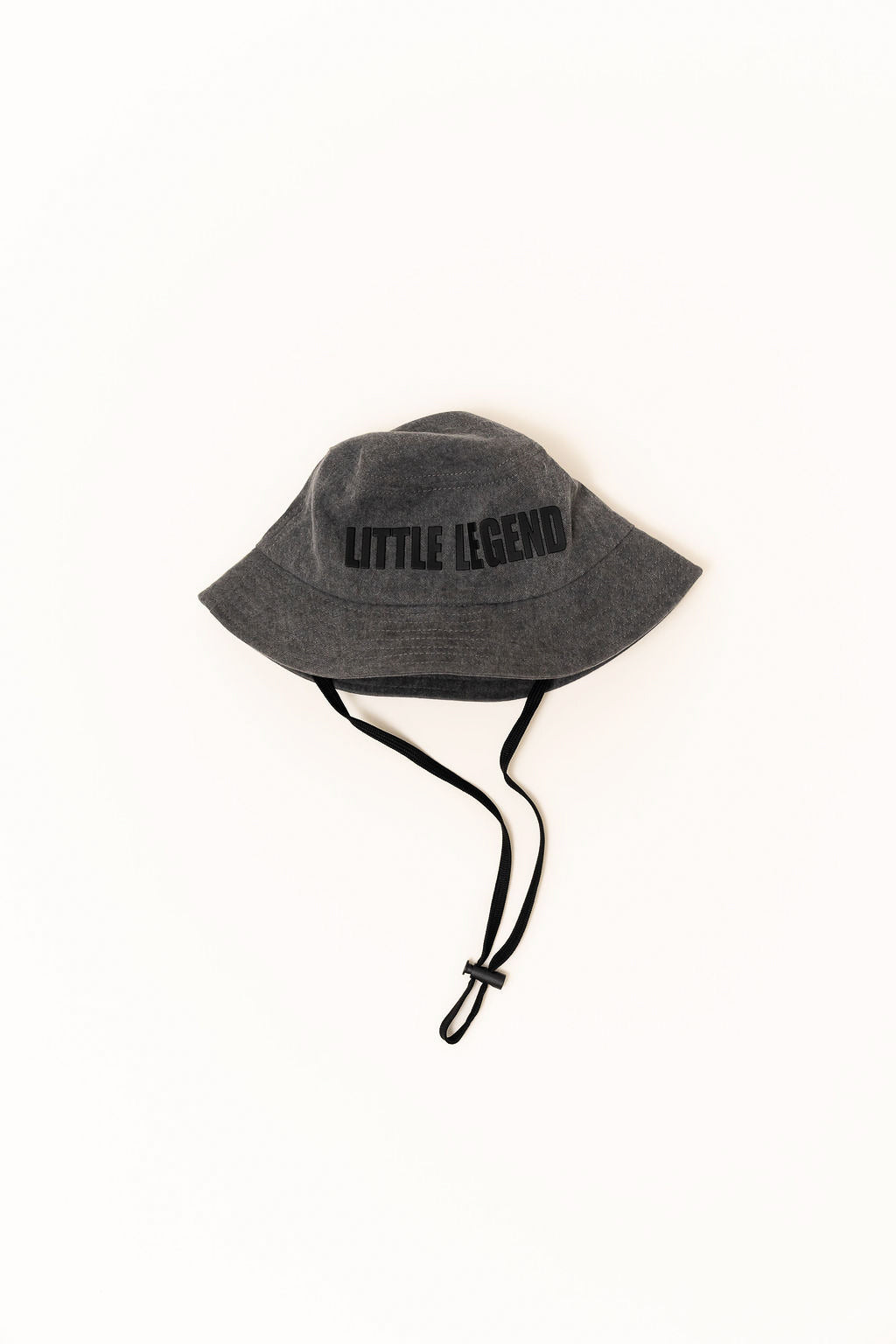 Gray bucket hat with 'LITTLE LEGENDS' text on a white background