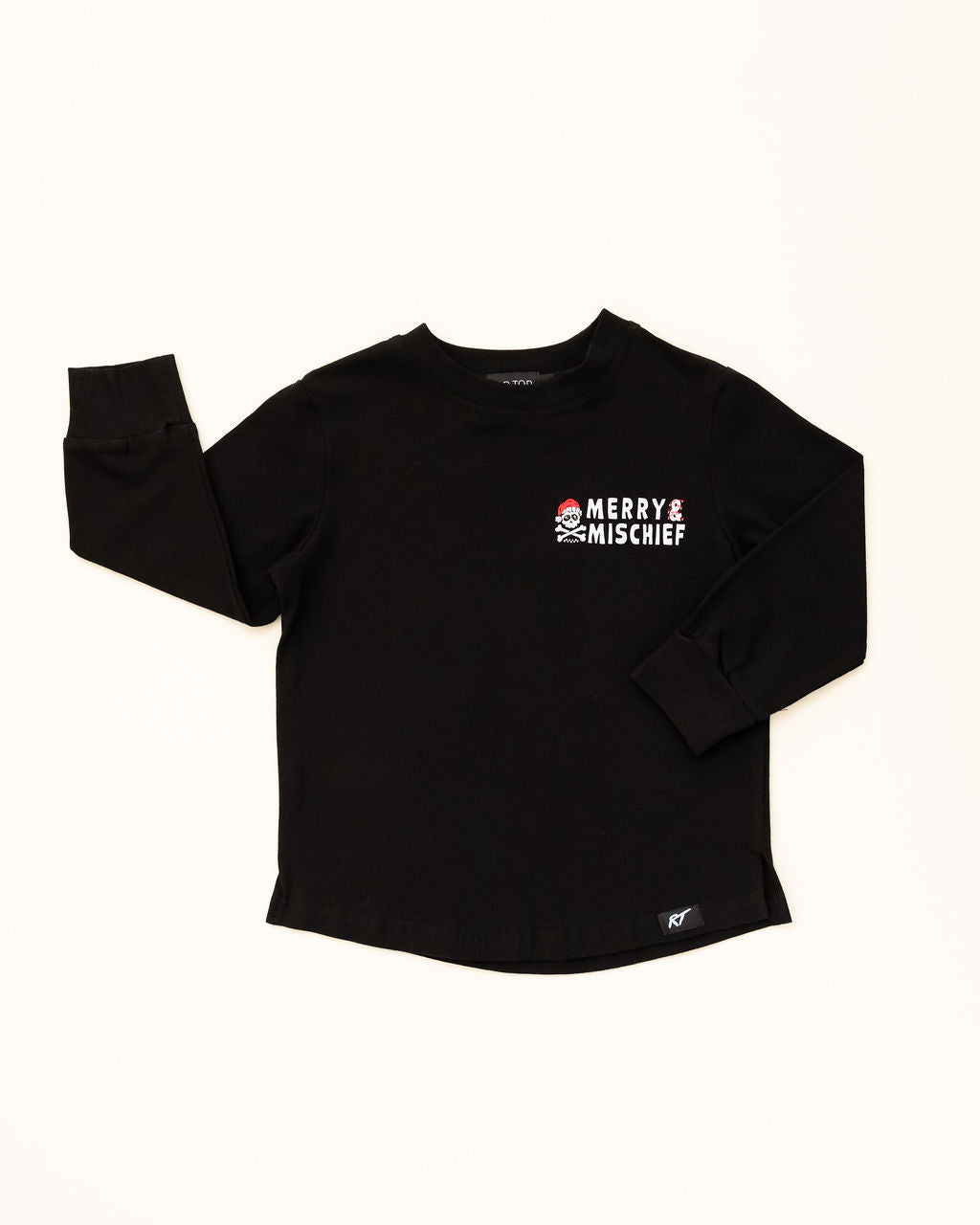 Rad Toddlers Merry & Mischief long sleeve shirt in black – front view