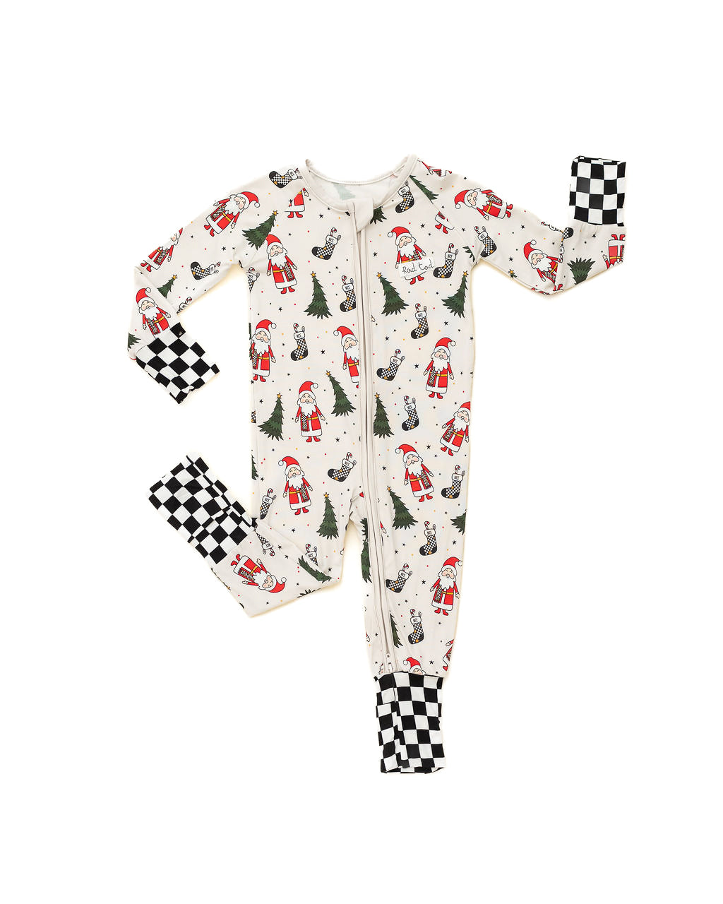Children's onesie with Christmas-themed design on a white background