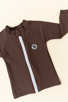 Kids long sleeve rashguard mocha color with front zipper