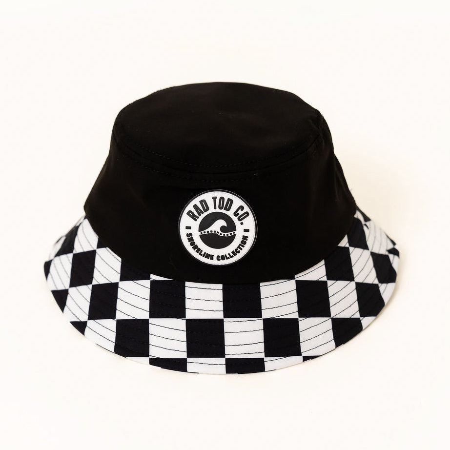 Kids Onyx Raceway waterproof bucket hat black with checkered brim