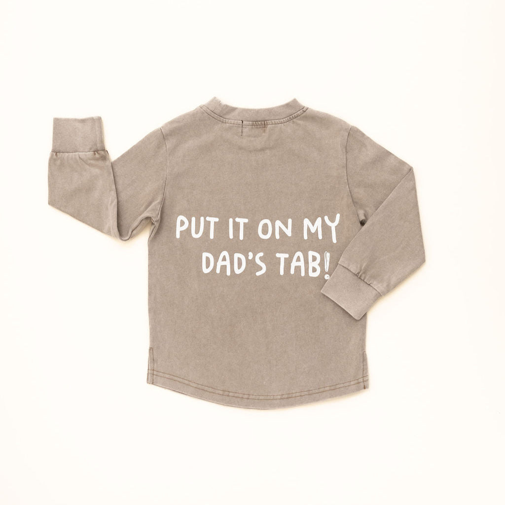 Put It On My Dad’s Tab long sleeve shirt in acid wash beige – back view