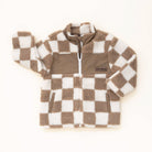 Teddy Checkerboard Sherpa jacket in beige checker pattern – zip-up design