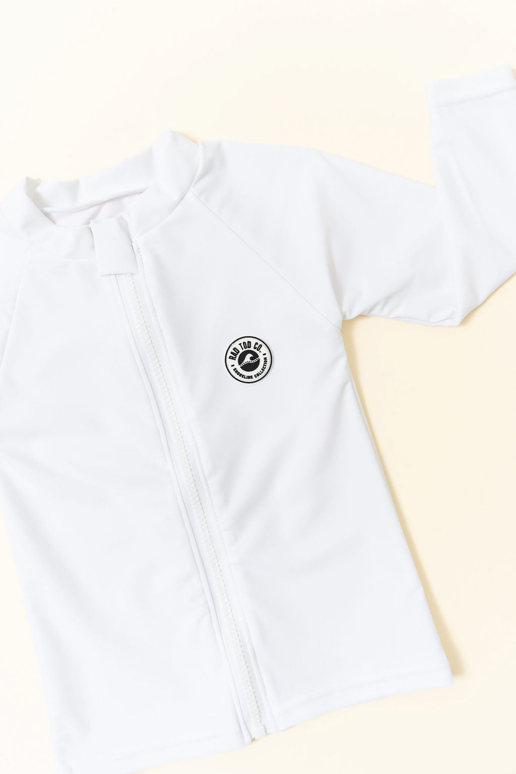 White zip up rashguard quick dry kids swimwear UPF 50 by rad toddler